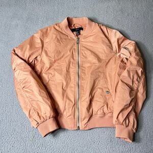 Forever 21 Jacket Womens S Peach Full Zip‎ Bomber Jacket Pockets Coat
